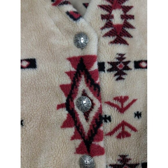 Vintage 90s Fleece Southwestern Vest Size Large Aztec Western Metal Button - Picture 4 of 8